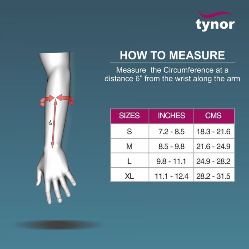 Tynor Elastic Wrist Splint SIZING CHART