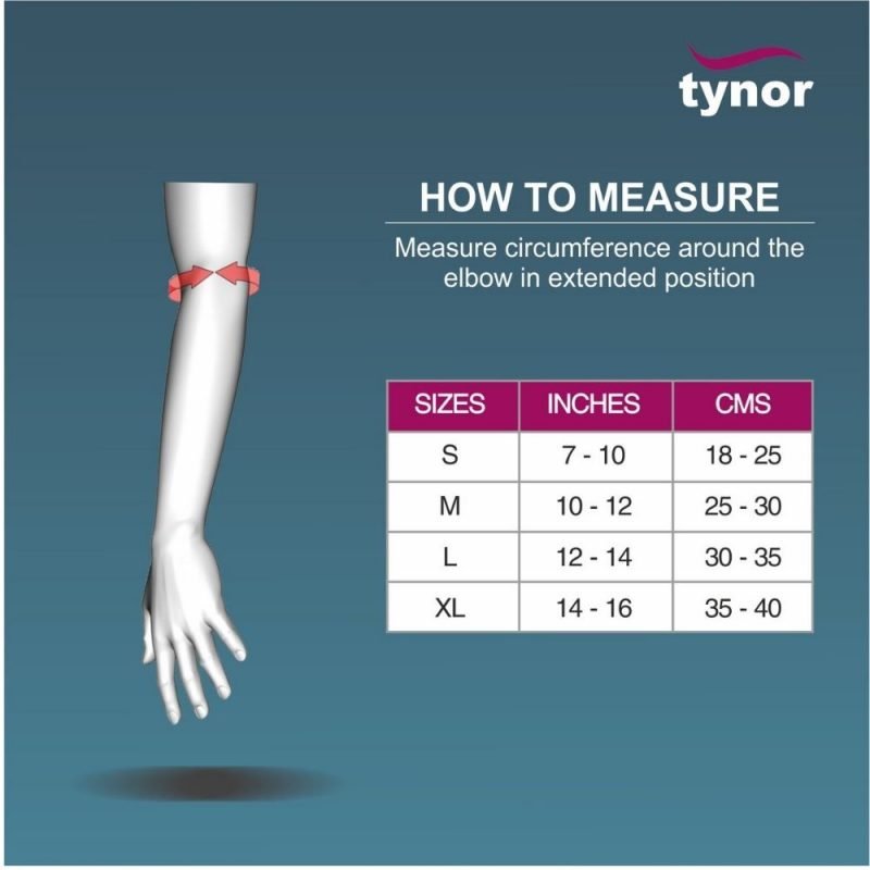 Tynor Elbow Support sizing chart