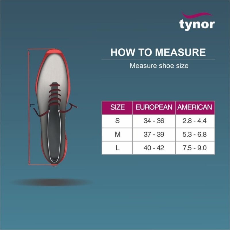 Tynor Medial Arch Orthosis sizing chart