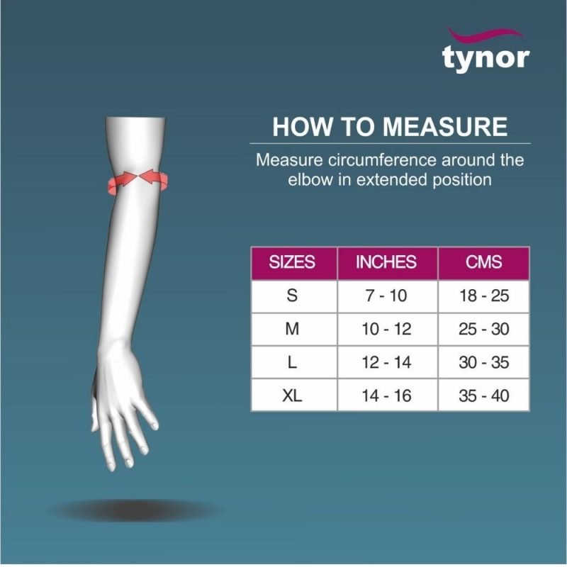 Tynor Tennis Elbow Support sizing chart