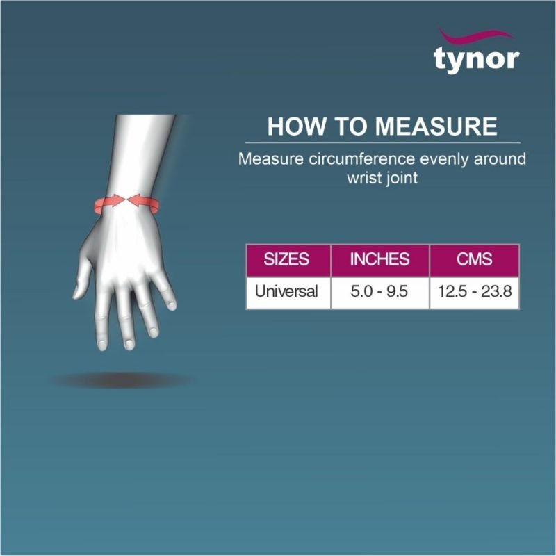 Tynor Wrist Brace With Thumb (Neoprene) sizing chart