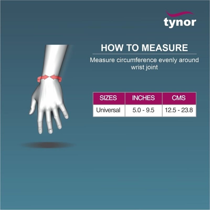 Tynor Wrist Brace With Thumb sizing chart