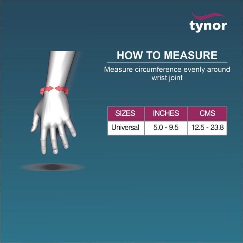 Tynor Wrist Wrap (Neoprene) sizing chart