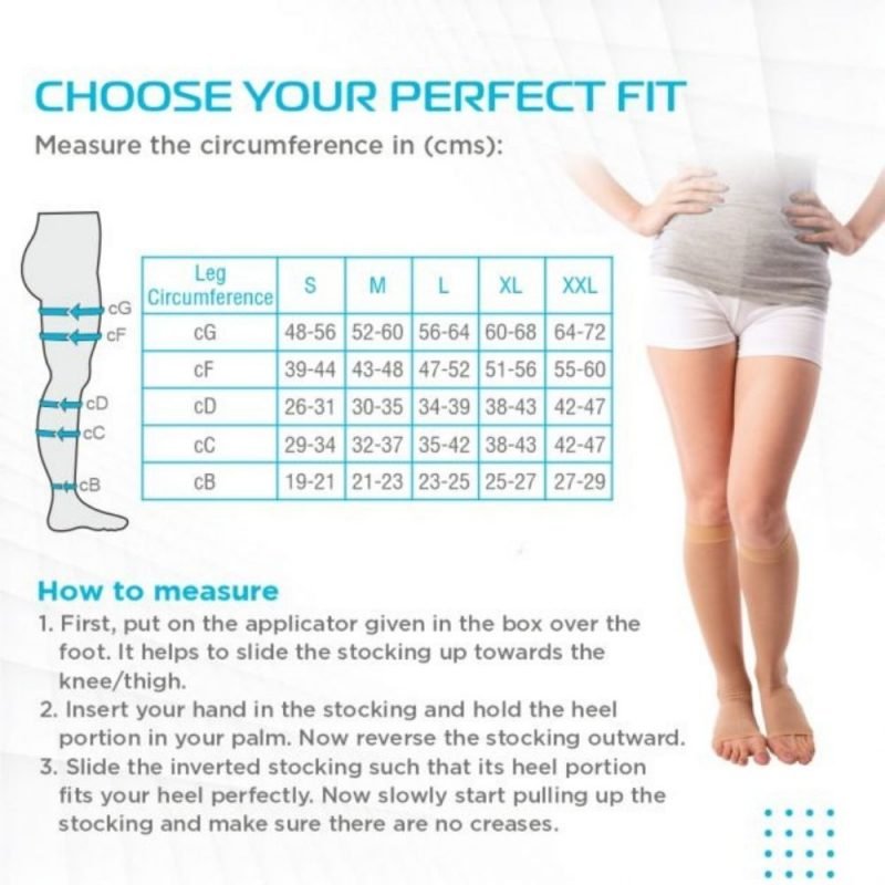 Vissco Medical Compression Stockings-knee Length (Open Toe) (23mm To 32mm Hg) Class 2 sizing chart