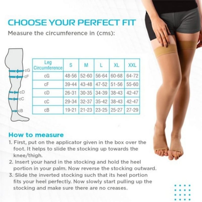 Vissco Medical Compression Stockings-thigh Length (23mm To 32mm Hg) Class 2 sizing chart