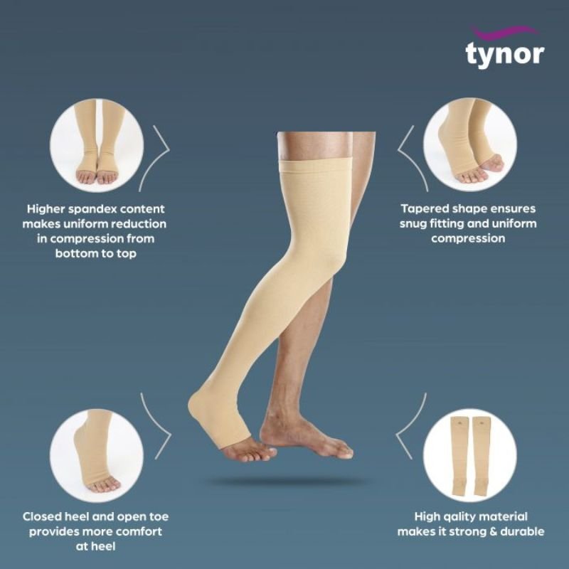Tynor Medical Compression Stocking Thigh High Class 2 - Beige (M) 1's
