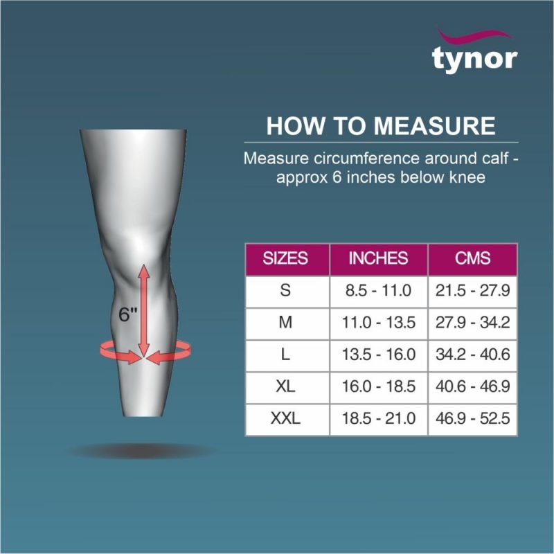 Tynor Compression Stocking Below Knee Classic size chart