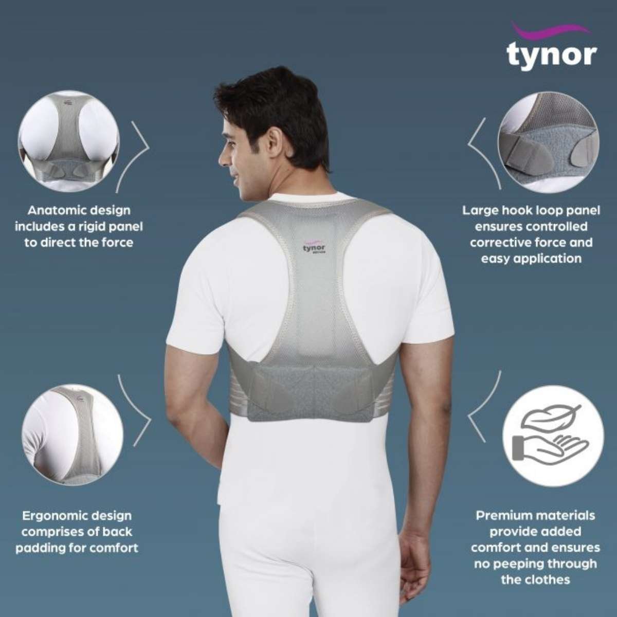 Tynor Posture Corrector, Grey, 1 Unit
