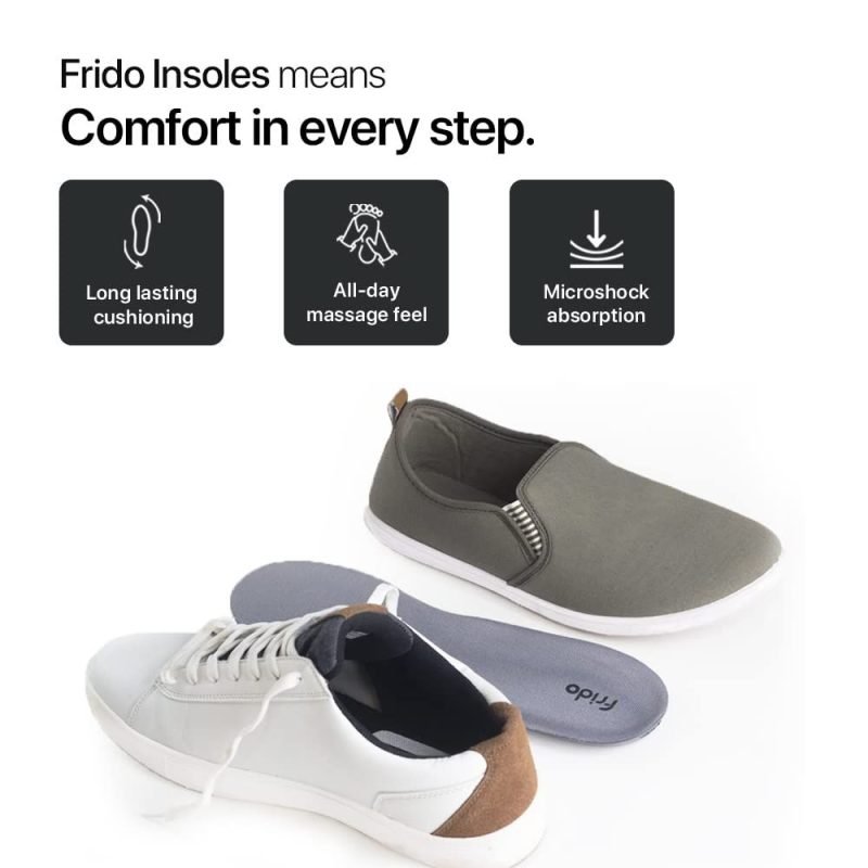Frido Dual Gel Heavy Duty Trimmable Foot Insoles inserted in shoes