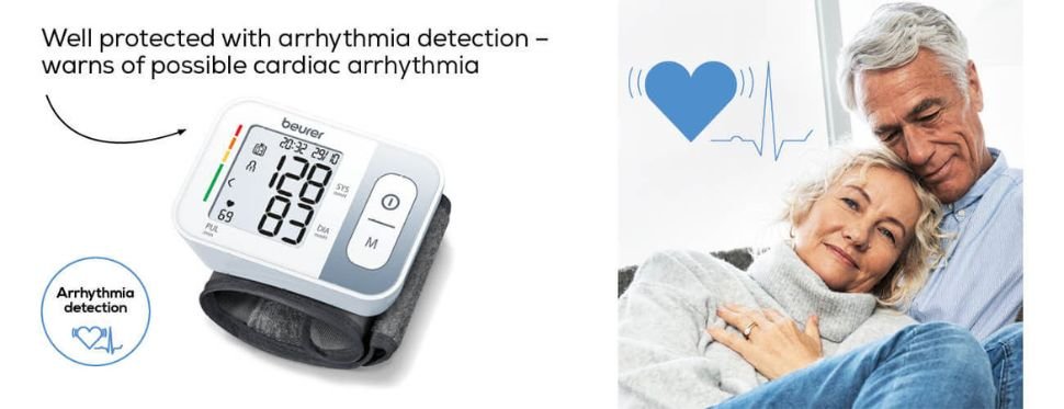 arrhythmia detection feature of Beurer BC 28 Wrist Blood Pressure Monitor banner