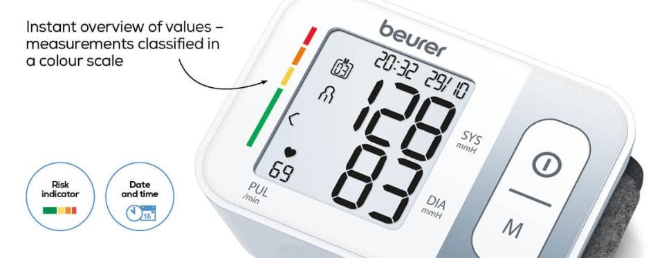 color scale feature of Beurer BC 28 Wrist Blood Pressure Monitor banner