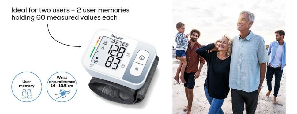 user memories feature of Beurer BC 28 Wrist Blood Pressure Monitor banner
