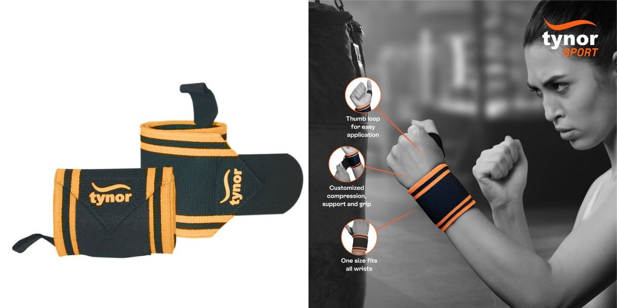 Tynor Wrist Wrap With Thumb Loop, Black & Orange