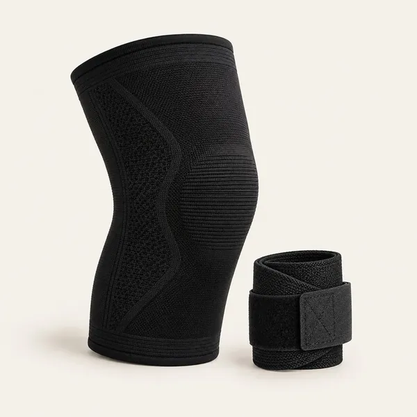 Black sports knee sleeve and wrist wrap