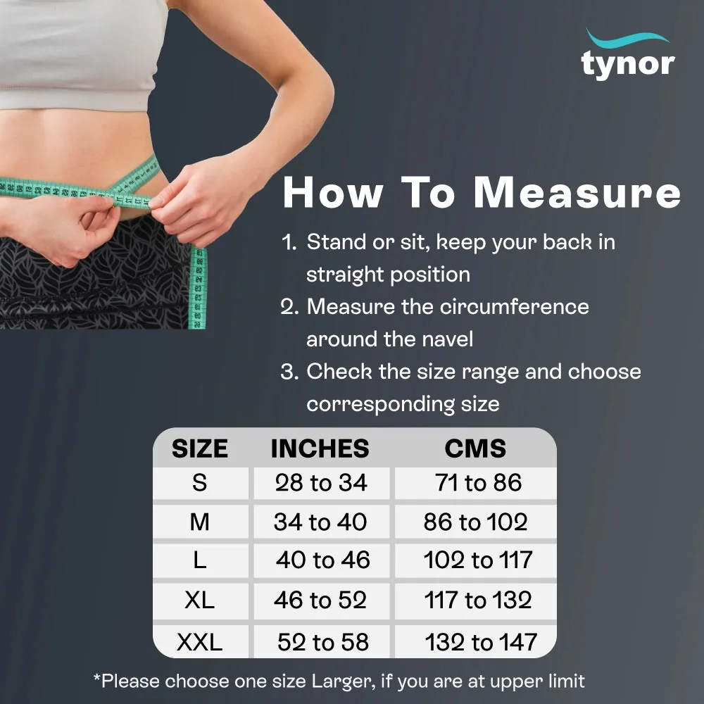 Tynor Abdominal Support 9 Inch size chart by circumference around the navel, S to XXL