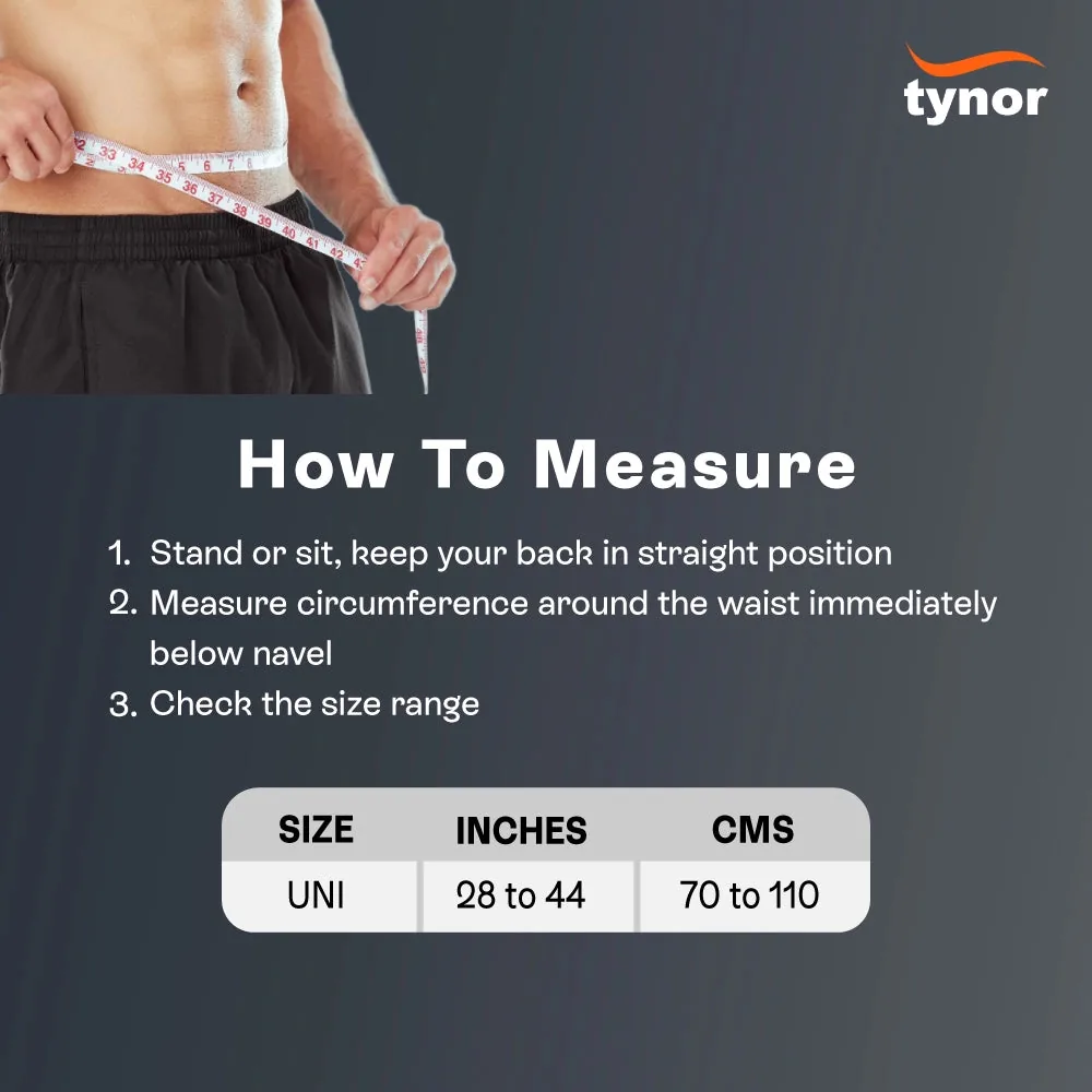 Tynor Abs Support (Neo) size chart: measure around the body just below the navel