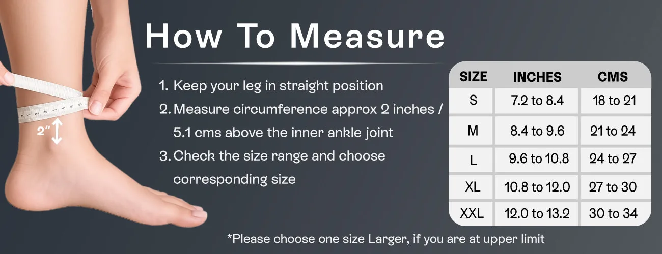 How to measure for the Tynor Ankle Binder Air Pro: steps and size table
