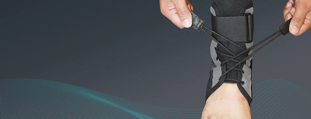 Tynor Ankle Brace close-up: lace-pull tightening