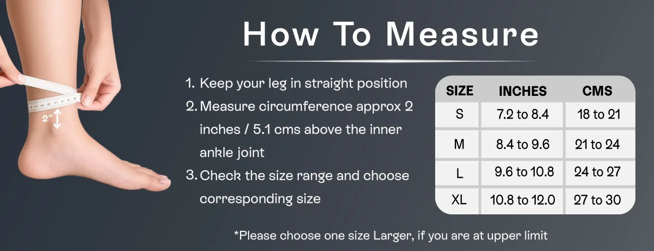 How to measure for the Tynor Ankle Support Air Pro: steps and size table
