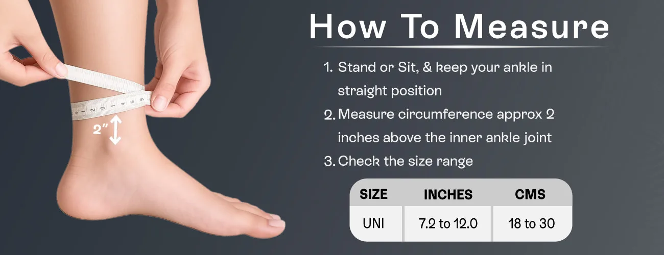 How to measure for the Tynor Ankle Wrap Sleek Elastic: steps and size table