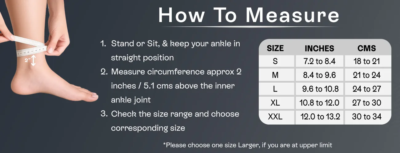 How to measure for the Tynor Anklet Comfeel: steps and size table