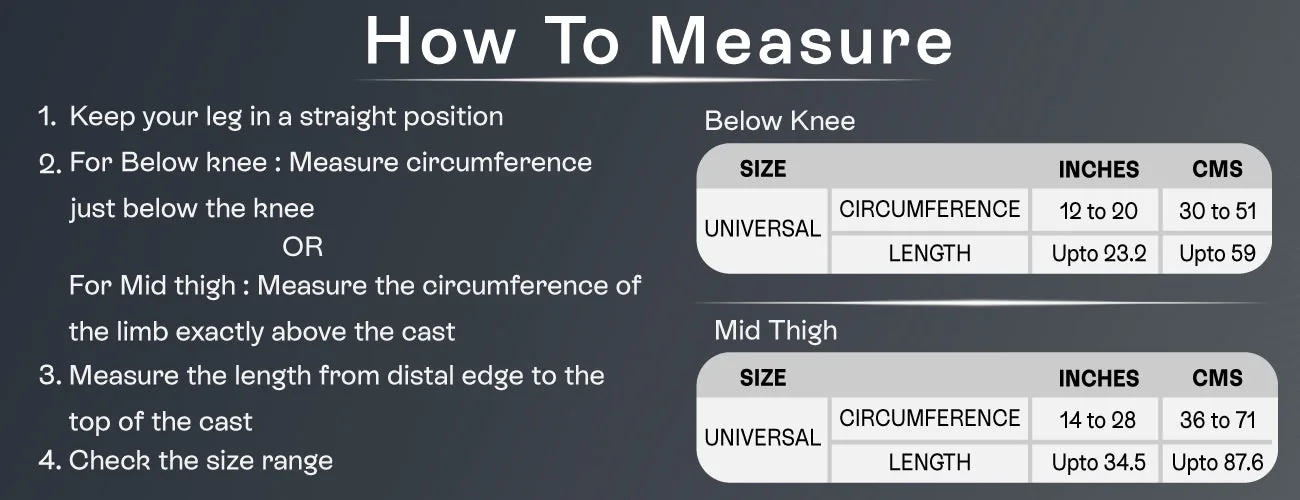 How to measure for the Tynor Cast Cover Leg: steps and size table