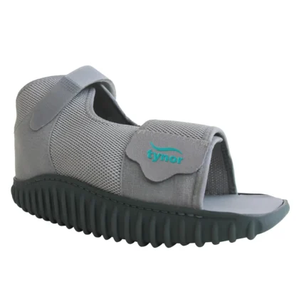 Tynor Cast Shoe For Plaster Rocker Sole in grey, side view with open front, mesh upper and ridged sole