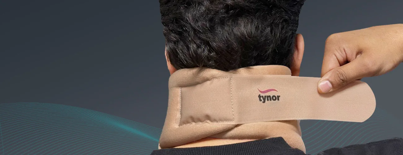 Tynor Cervical Collar Soft With Support close-up: hook-loop closure at the back