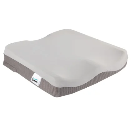 Tynor Coccyx Cushion Seat in grey with a contoured top, mesh side panels and the Tynor label