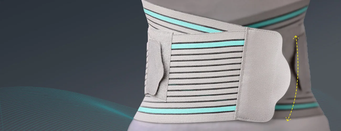 Tynor Contoured L.S. Support close-up: hook-loop panel