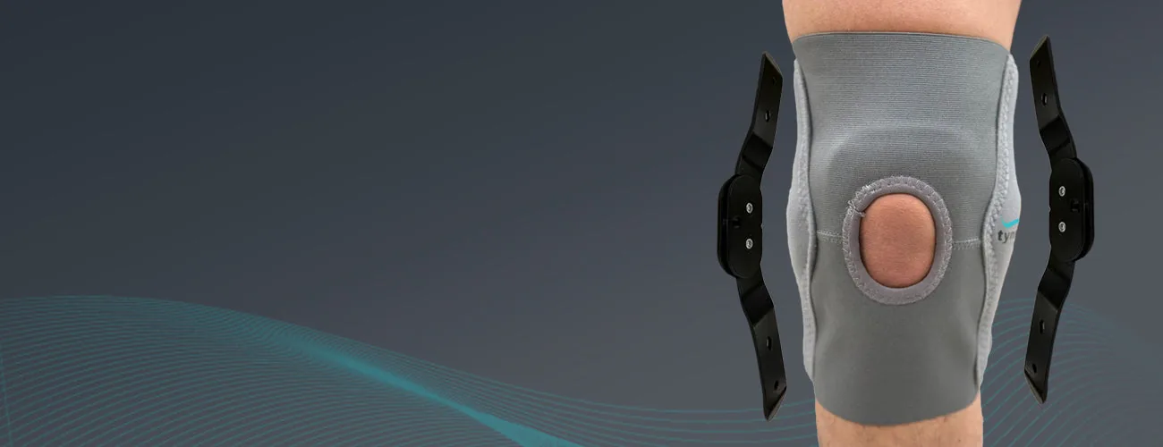 Tynor Elastic Knee Support close-up: aluminium side hinges