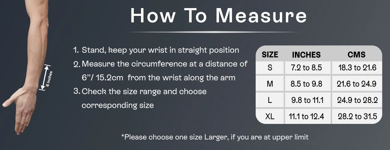 How to measure for the Tynor Elastic Wrist Splint: steps and size table