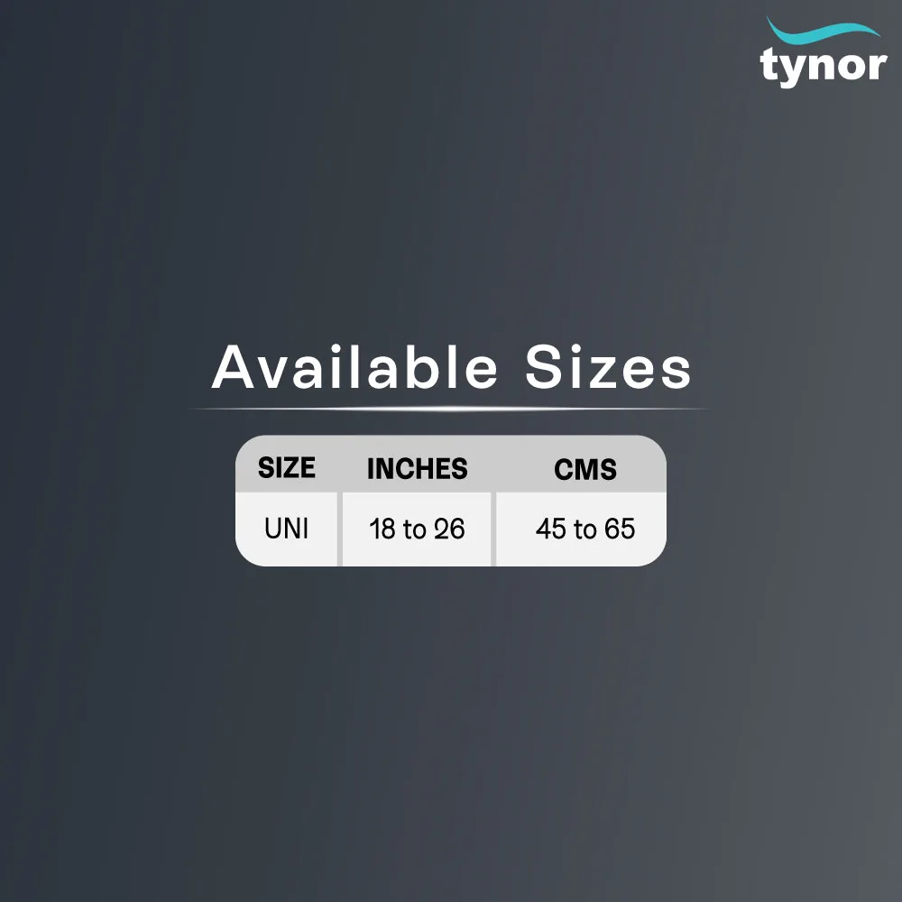 Tynor Eye Cool Pack size chart showing one universal size in inches and cm