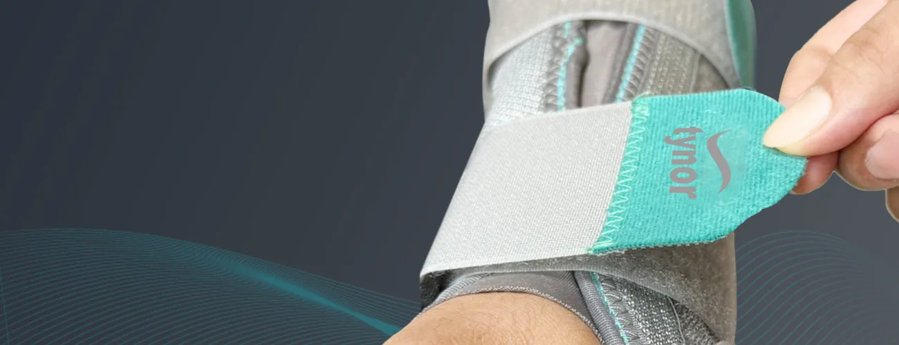 Tynor Forearm Splint close-up: hook-loop strap tab