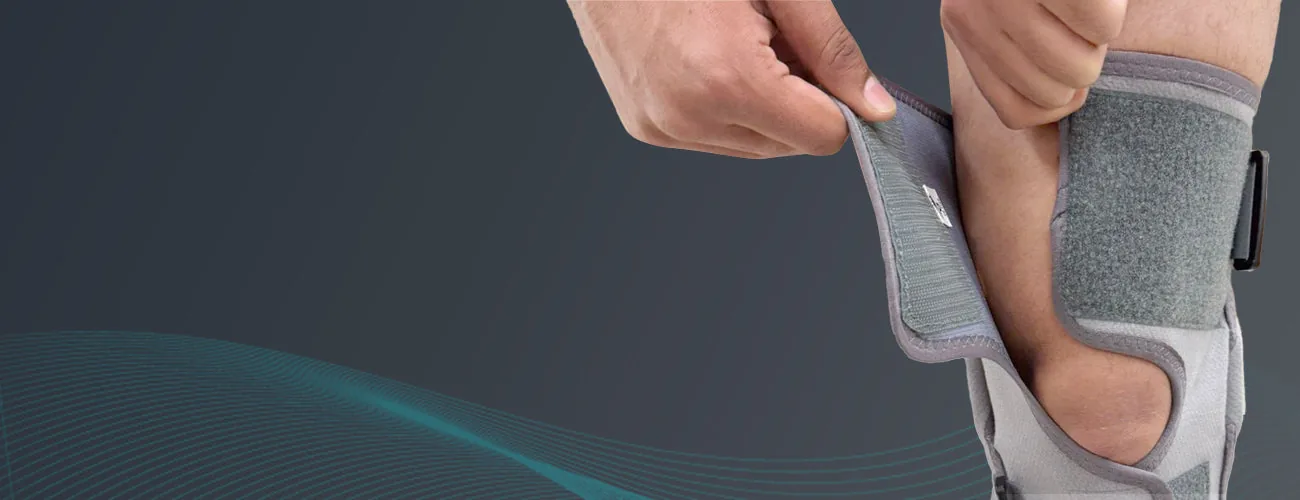 Tynor Functional Knee Support close-up: wrap-around hook-loop closure