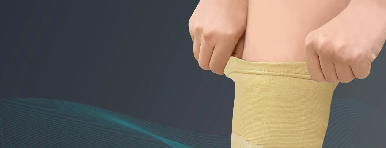 Tynor Knee Cap close-up: pulling on the knee cap