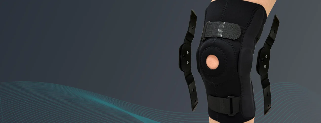 Tynor Knee Wrap Hinged (Neoprene) close-up: hinged side splints
