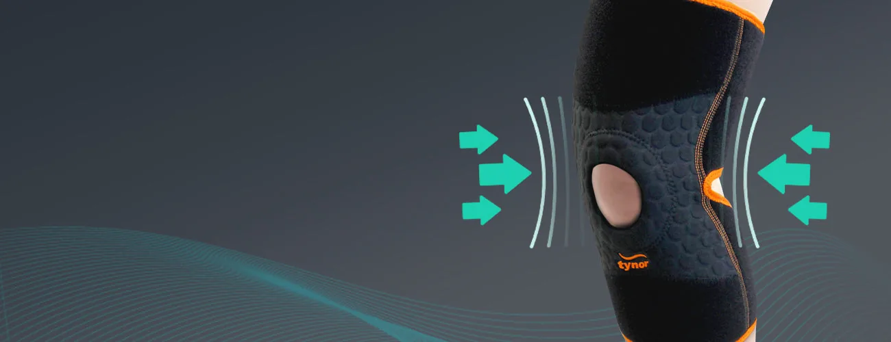 Tynor Knee Wrap (Neo) close-up: even pressure on the knee