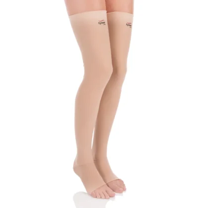 Tynor Medical Compression Stocking Class 2 Thigh High in beige, worn on both legs from thigh to open toe