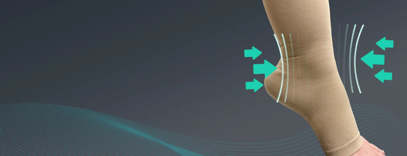 Tynor Medical Compression Stocking Class 2 Thigh High close-up: graded compression at the ankle