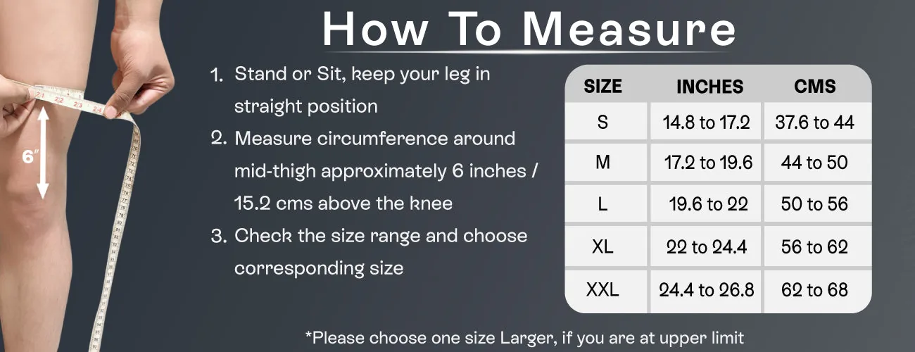 How to measure for the Tynor OA Knee Support (Neoprene): steps and size table