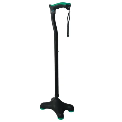 Tynor Quadra Stick with a green-cushioned handle, wrist loop and four-point base