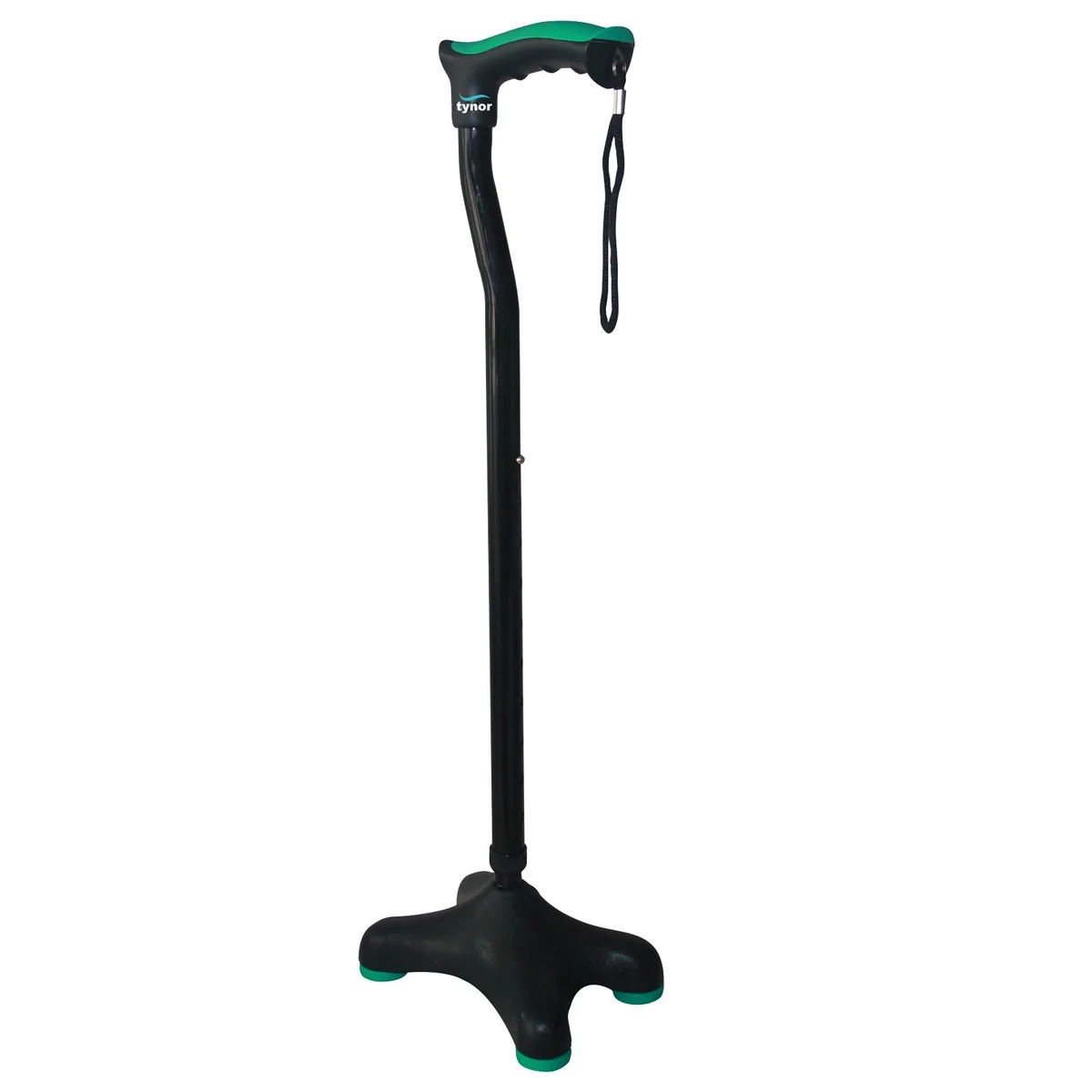 Tynor Quadra Stick with a green-cushioned handle, wrist loop and four-point base