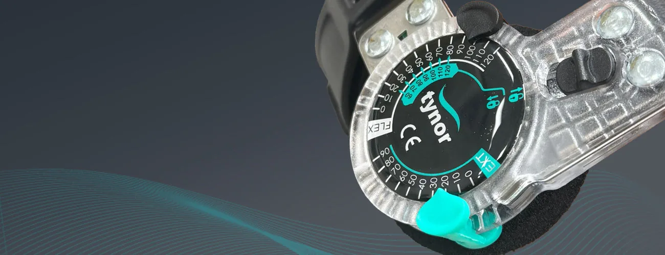 Tynor R.O.M. Elbow Brace close-up: range-of-motion dial