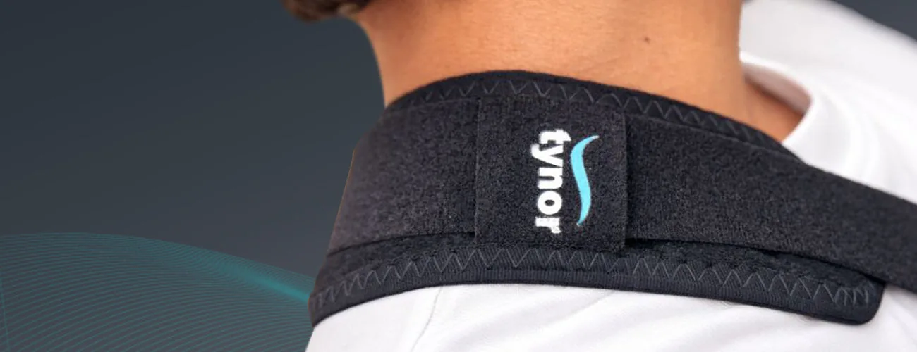 Tynor R.O.M. Elbow Brace close-up: adjustable shoulder pad