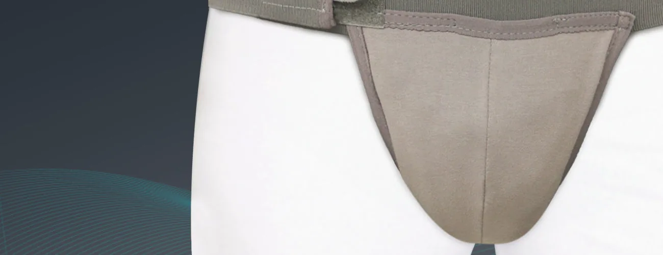 Tynor Scrotal Support close-up: shaped scrotal pouch