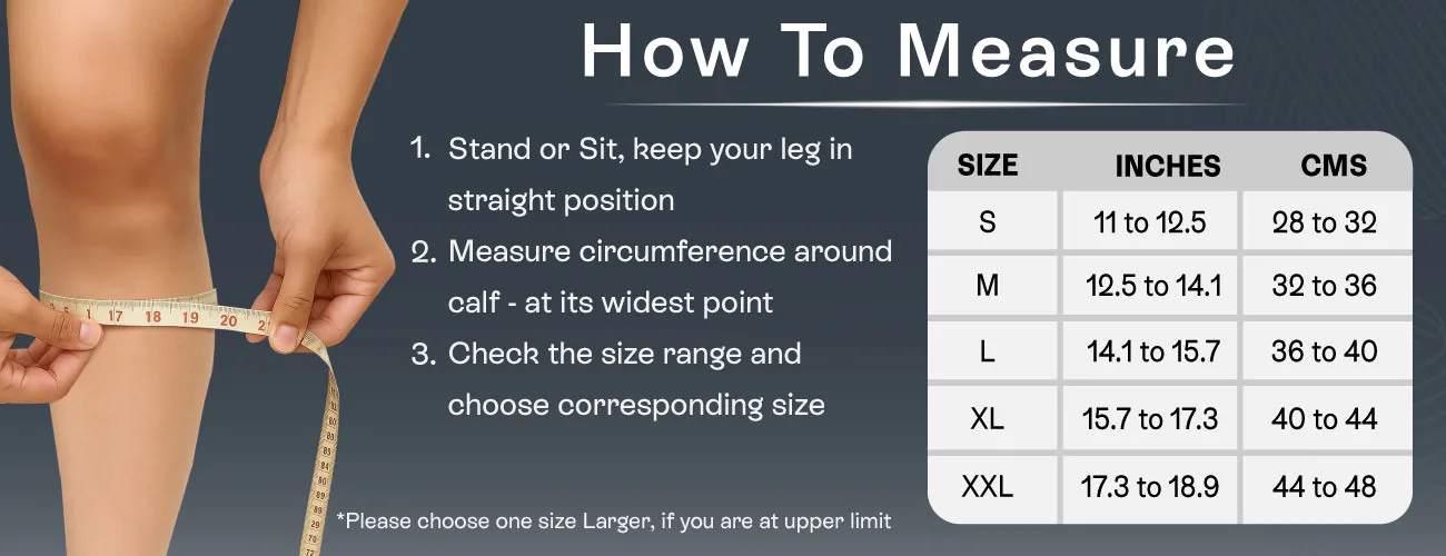 How to measure for the Tynor Shin & Calf Support Air Pro: steps and size table