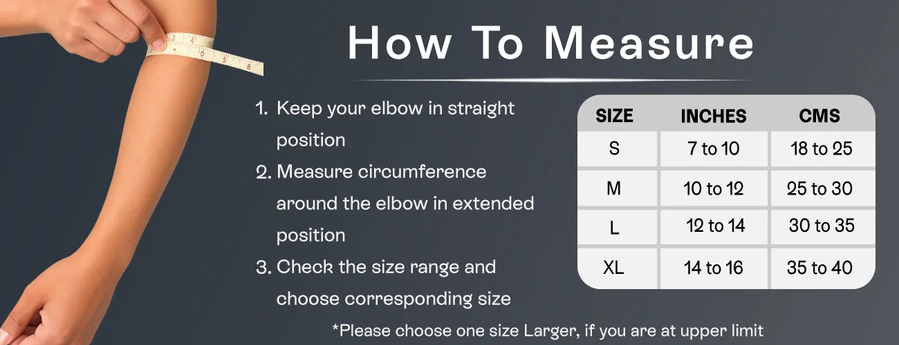How to measure for the Tynor Tennis Elbow Support: steps and size table