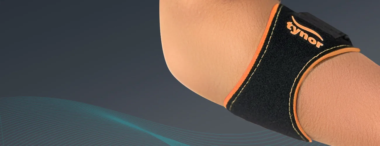 Tynor Tennis/Golfer's Elbow Support Pro close-up: worn just below the elbow
