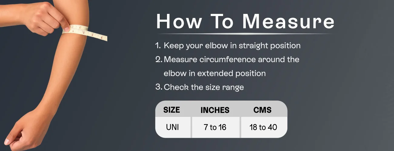 How to measure for the Tynor Tennis/Golfer's Elbow Support Pro: steps and size table